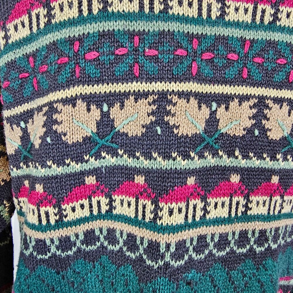 90s Vintage Signatures Northern Isle Hand Embroidered Button Up Sweater Size M - Picture 8 of 10